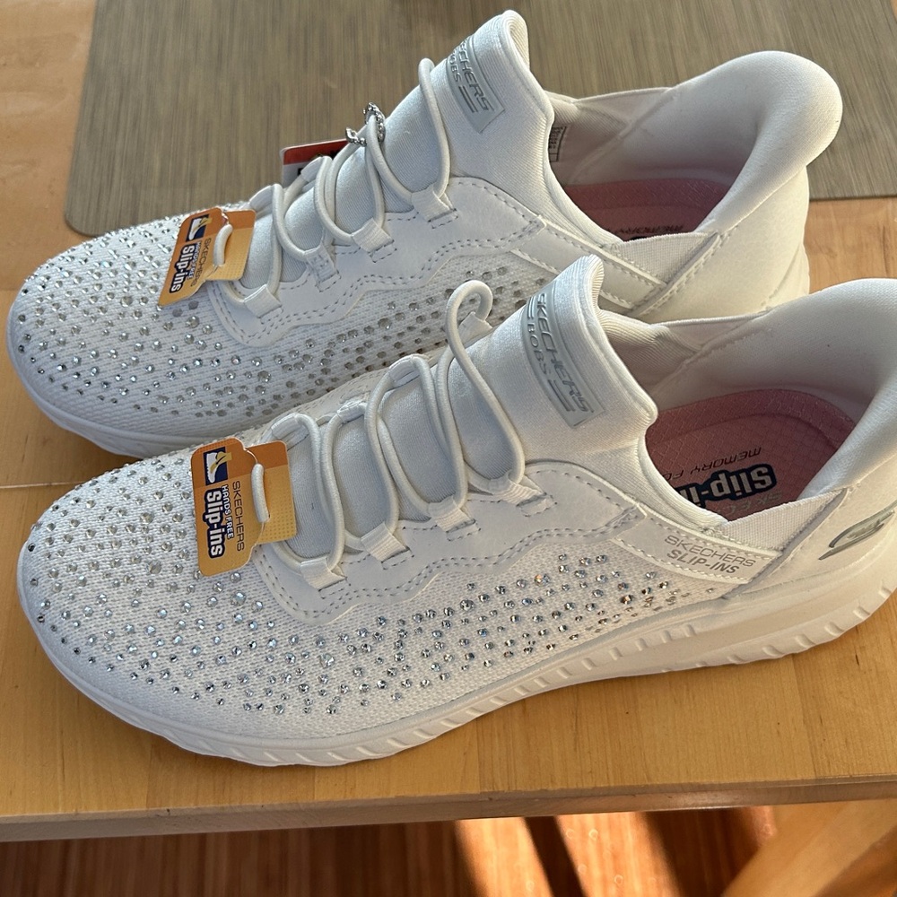 Skechers White Sneakers with Sparkling Accents